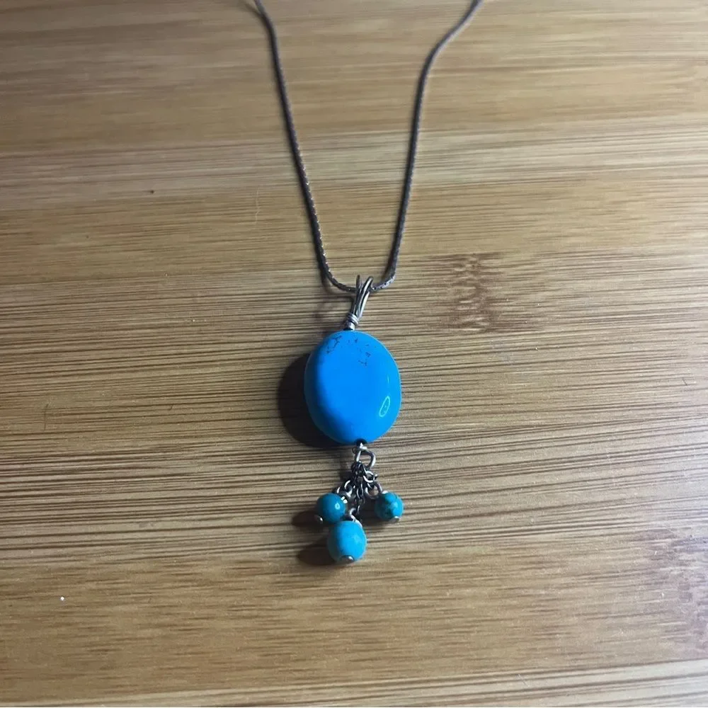 Anthro Elegant Silver and Turquoise Pendant Necklace